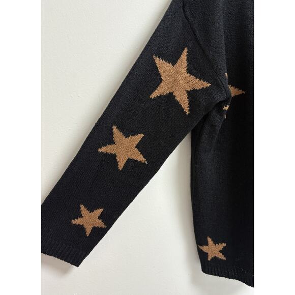 Peach Love California Women’s Sweater Small Black Tan Star Print V-Neck - Picture 5 of 5